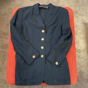 Louis Feraud Black Linen Blazer Jacket Gold Buttons